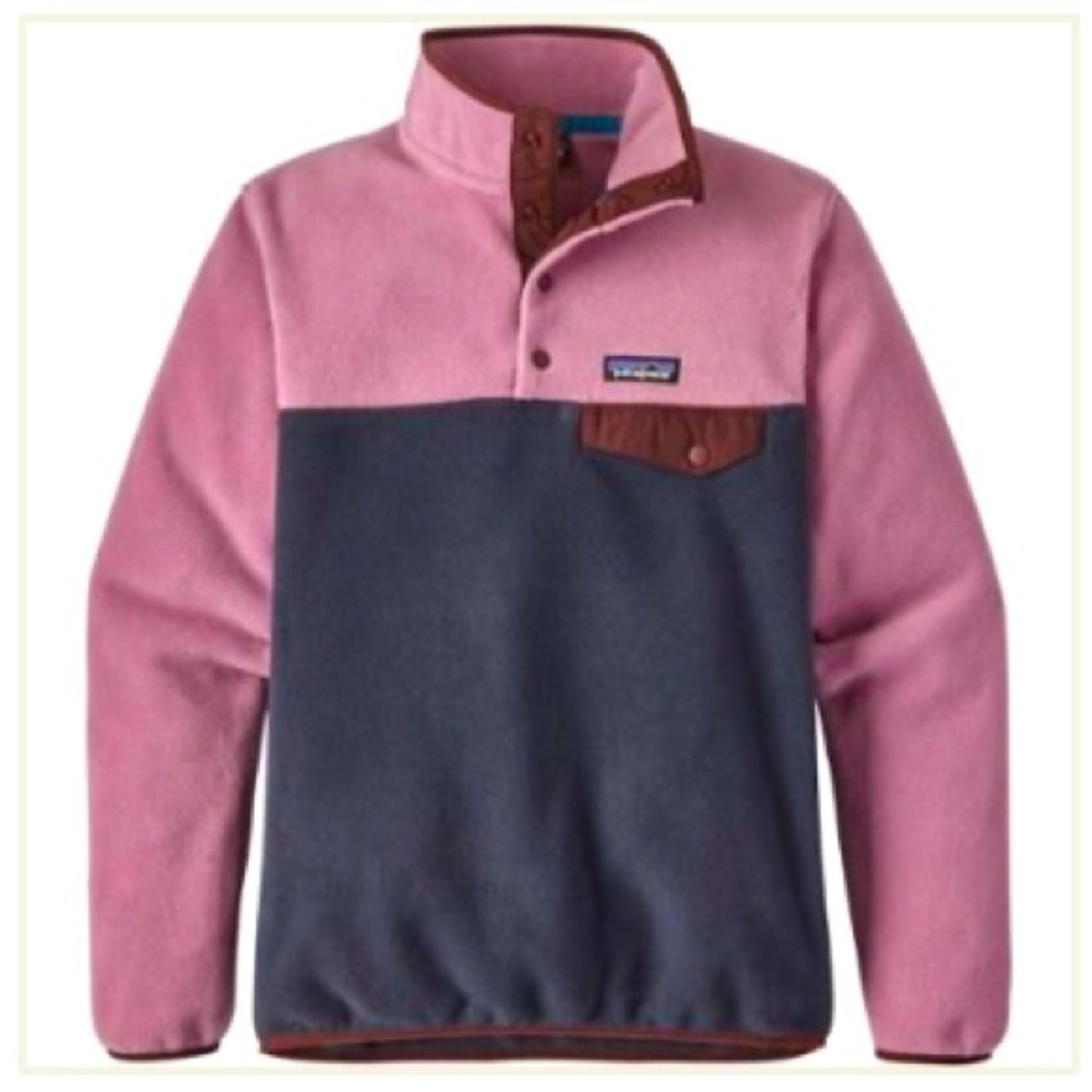 Patagonia Lightweight Fleece Synchilla, Large. Blue and pink.